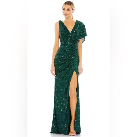 Ieena Mac Duggal 26988 - V-Neck Cowl Back Gown dress in emerald green size 8 - Picture 1 of 14
